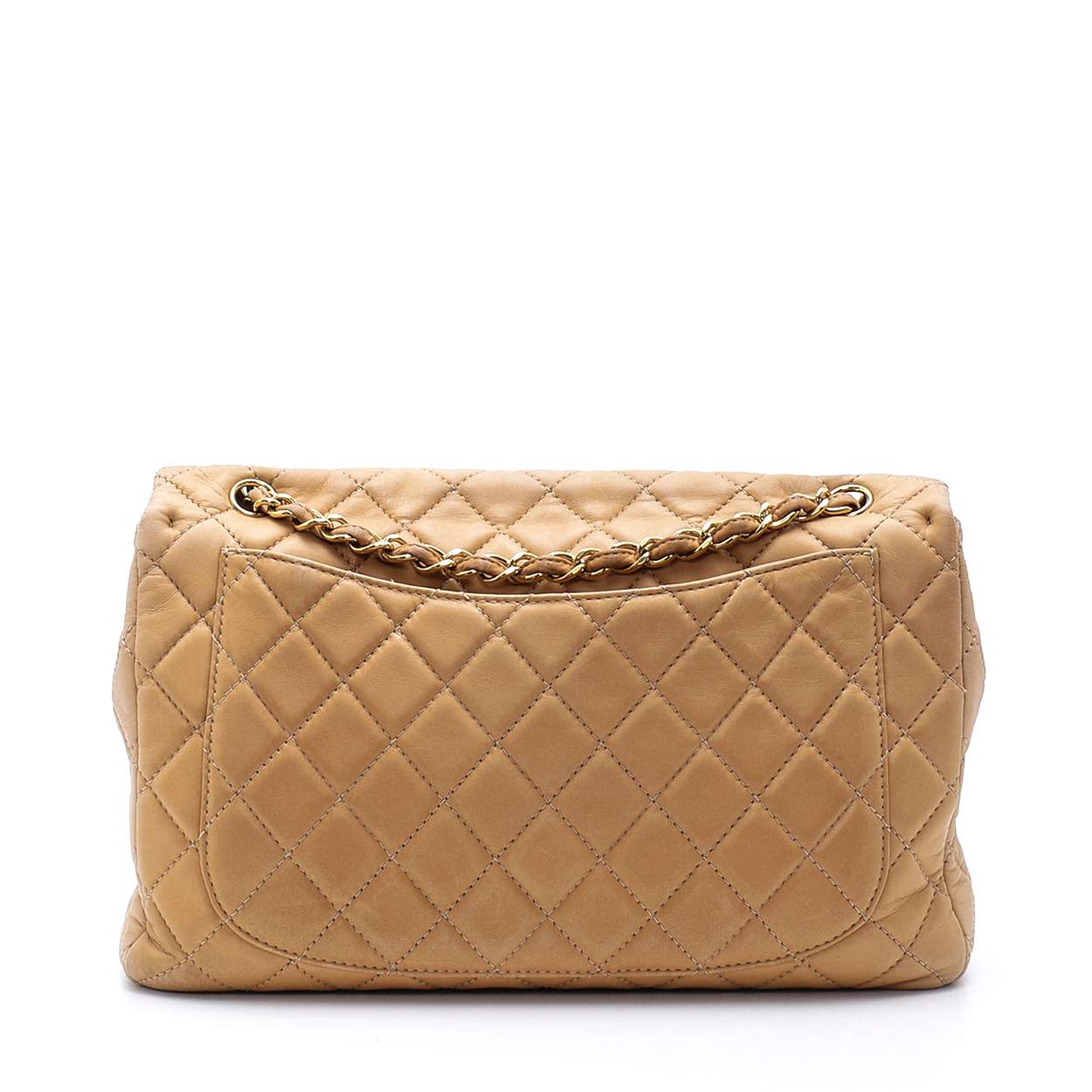 Chanel - Beige Quilted Lambskin Leather Jumbo Single Flap Bag